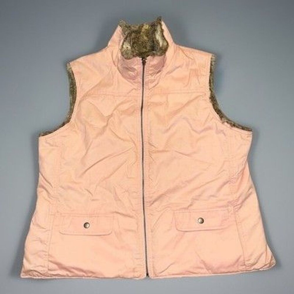 Vintage GAP Vest Womens XXL Peach Full Zip Faux Fur Reversible Sleeveless Y2K